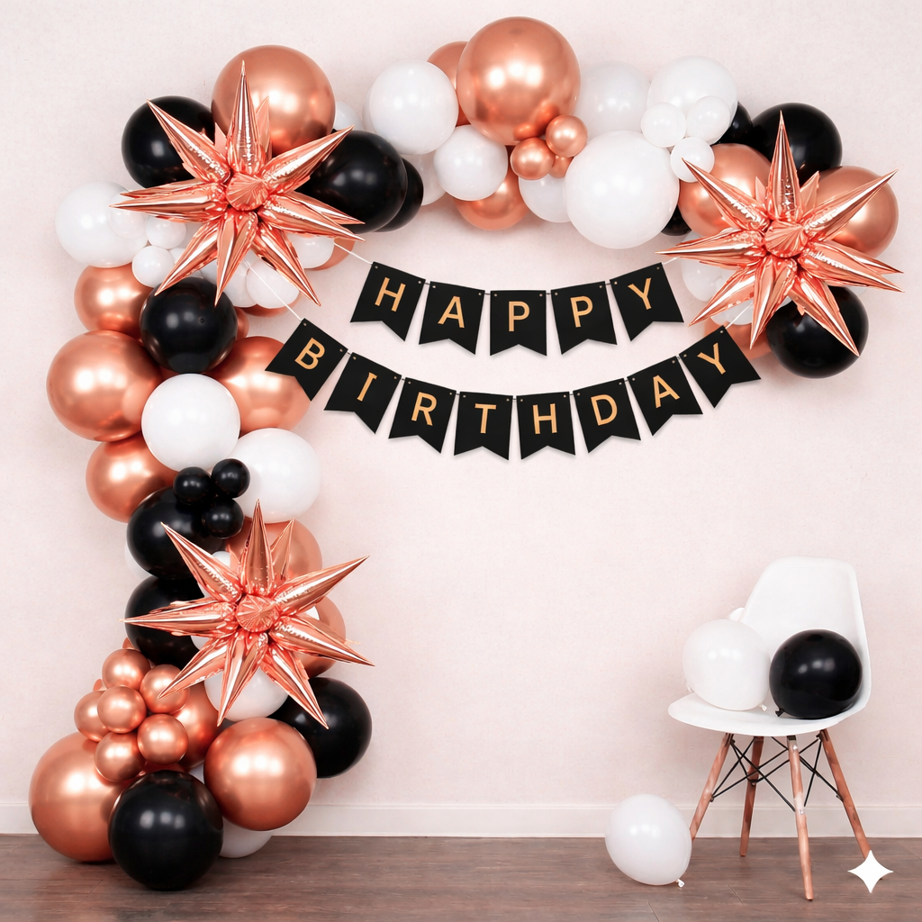 Rosegold black Happy Birthday set