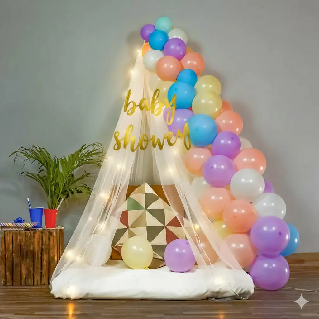 Multi colour baby shower decorations