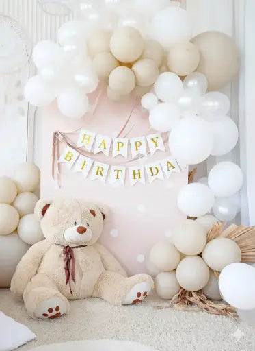 White and beige birthday decoration set