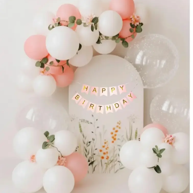 Pastel Pink & White Birthday Decoration Set