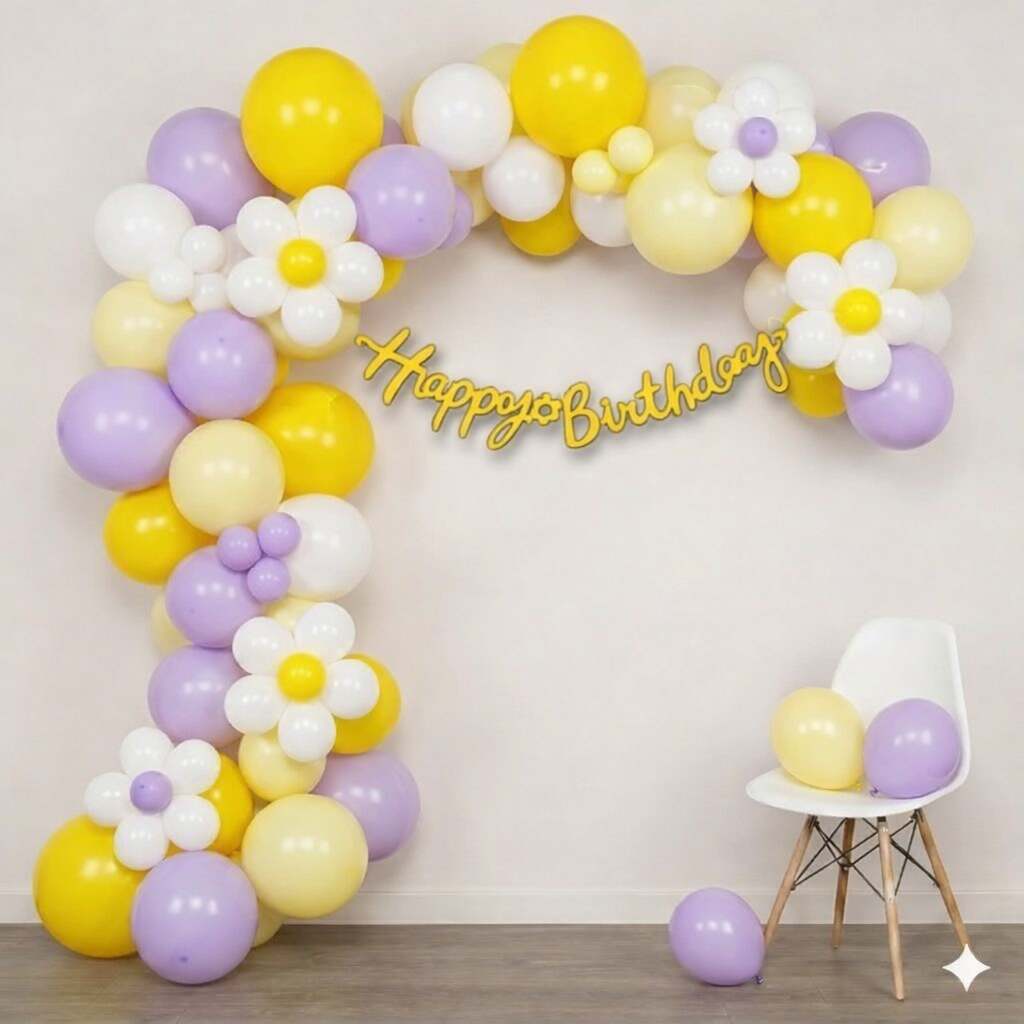 Purple yellow flower birthday set