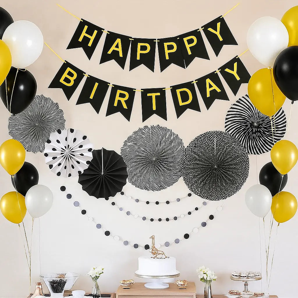 Birthday golden black fan set
