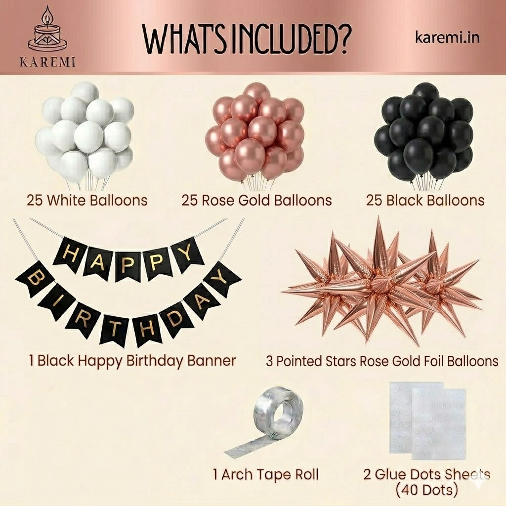 Rosegold black Happy Birthday set