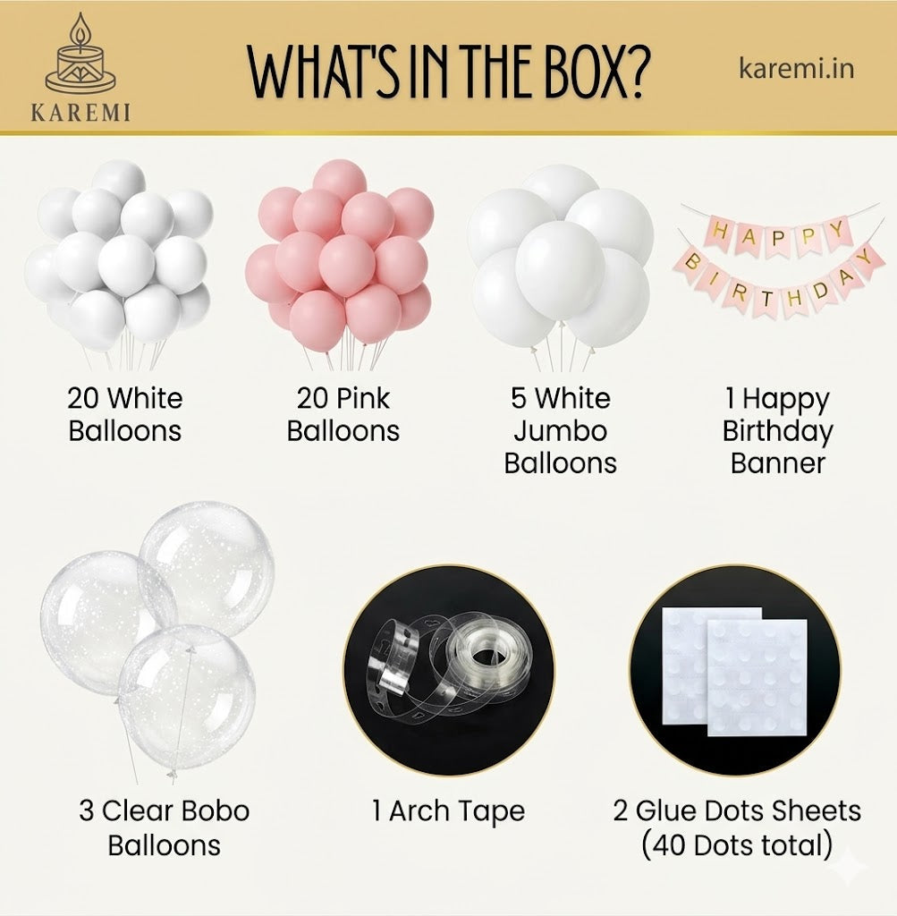 Pastel Pink & White Birthday Decoration Set