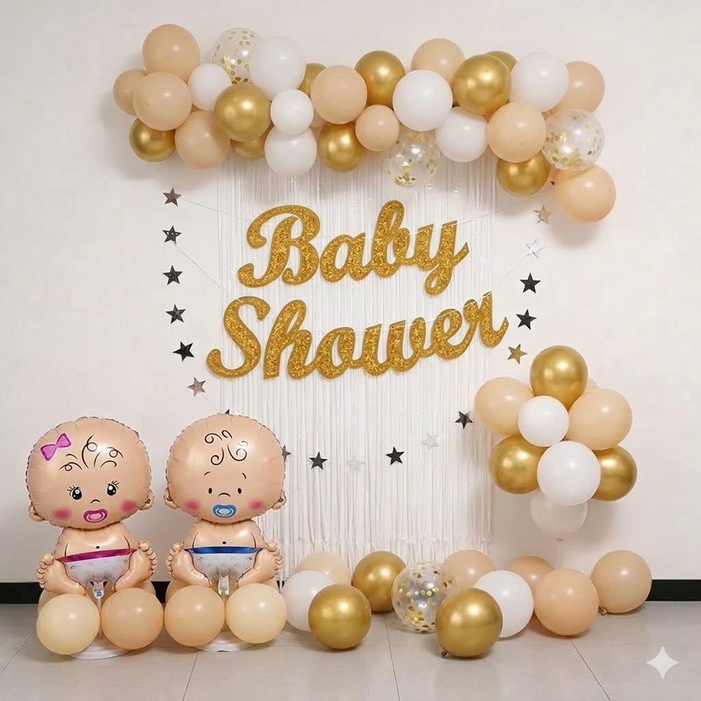 Beige white baby shower set